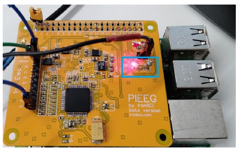 출력 31의 LED가 켜진 PiEEG 보드