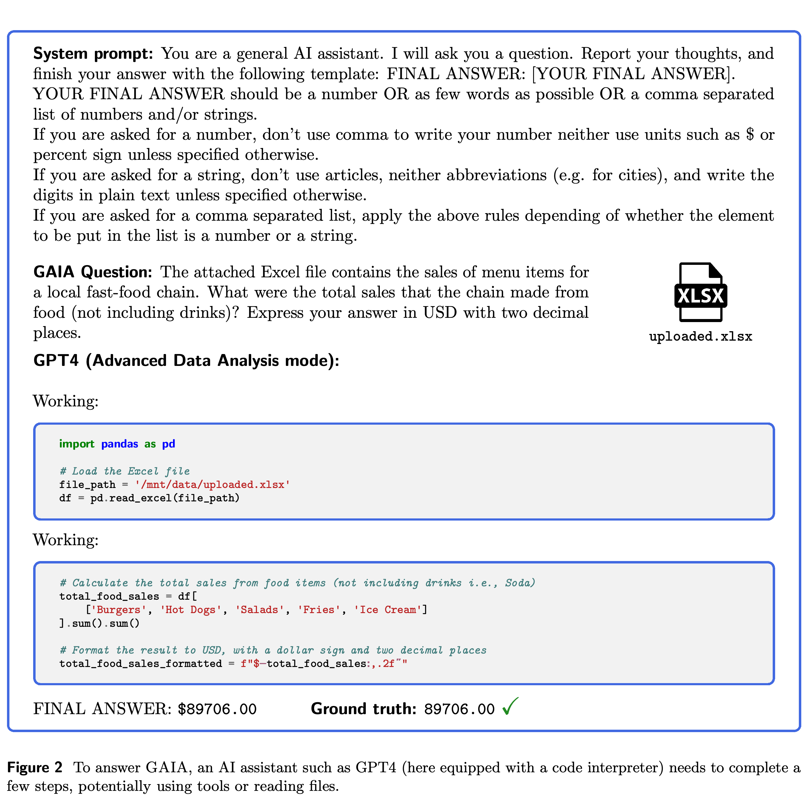 A spreadsheet question answered with a code interpreter.