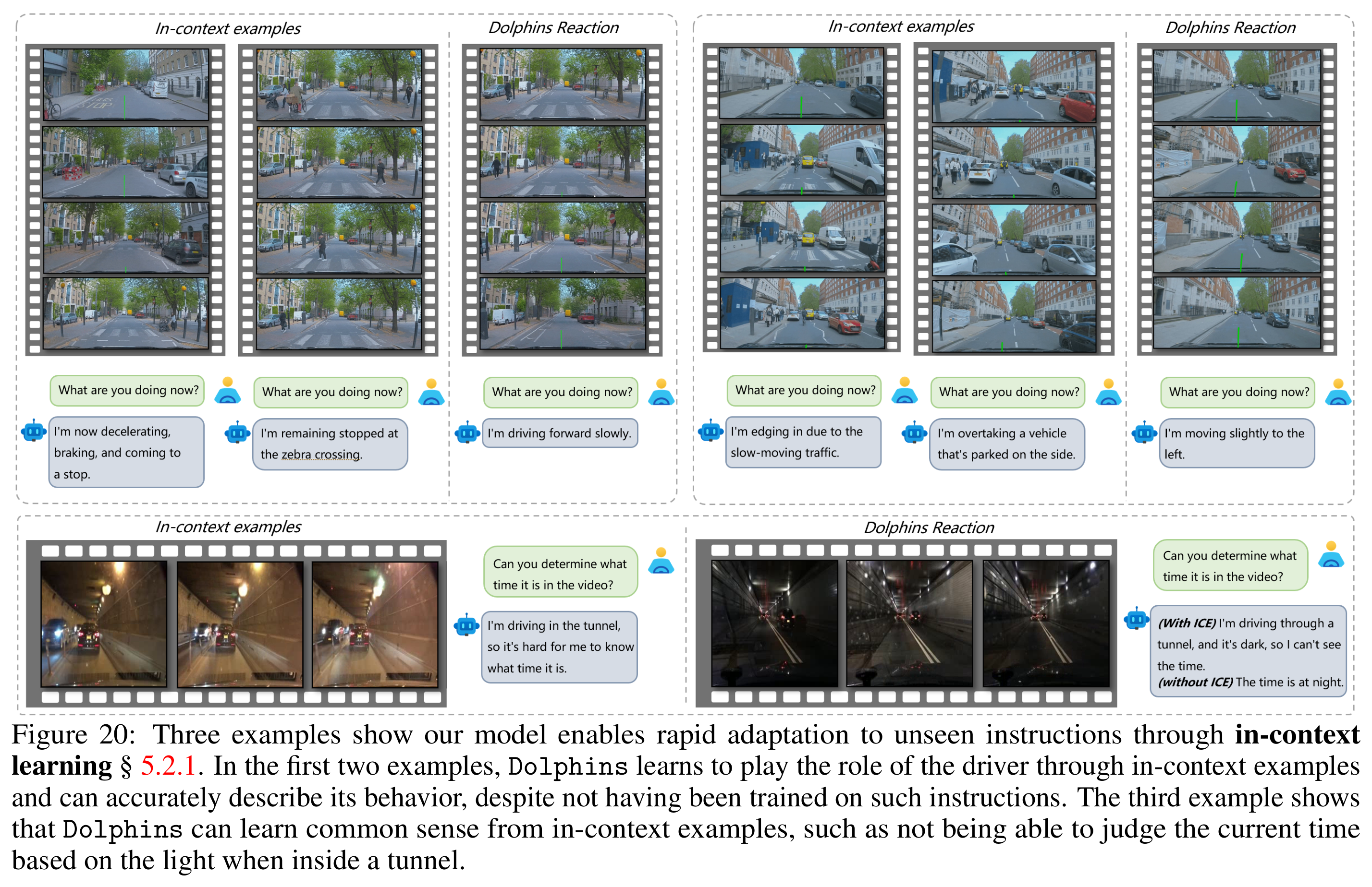 Few-shot adaptation to driver-role instructions and tunnel time estimation.
