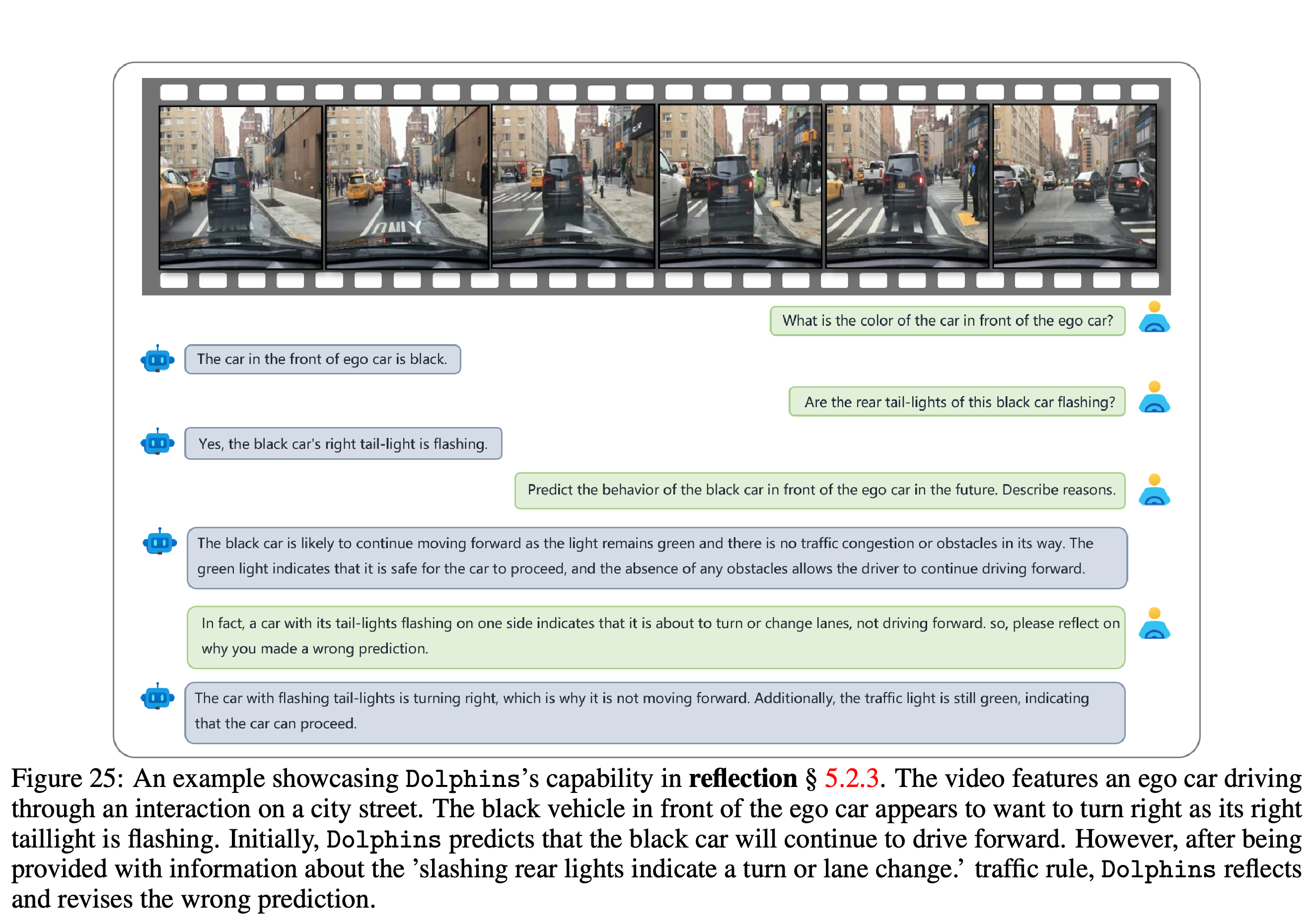 Revision of a vehicle behavior prediction after feedback about a flashing tail light.