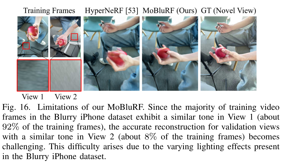 Novel-view appearance errors associated with imbalanced illumination in the training video.
