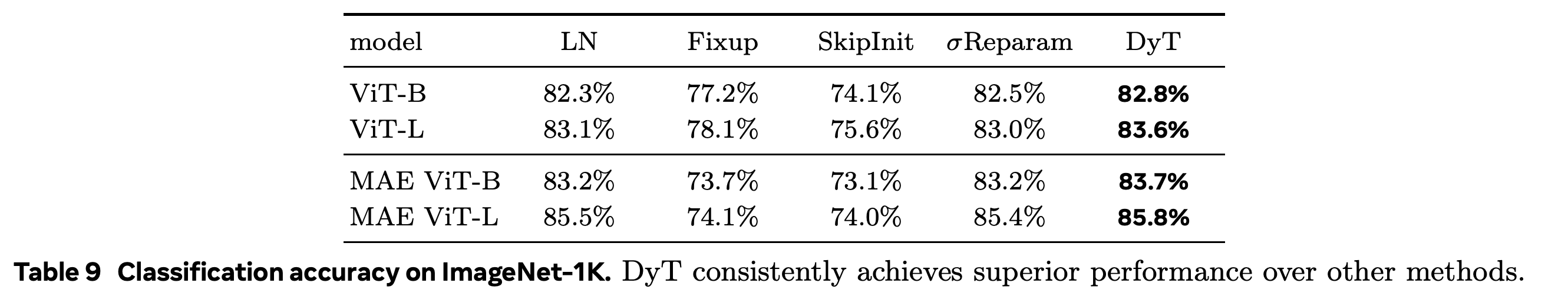 ImageNet-1K comparison with alternative normalization-removal methods.