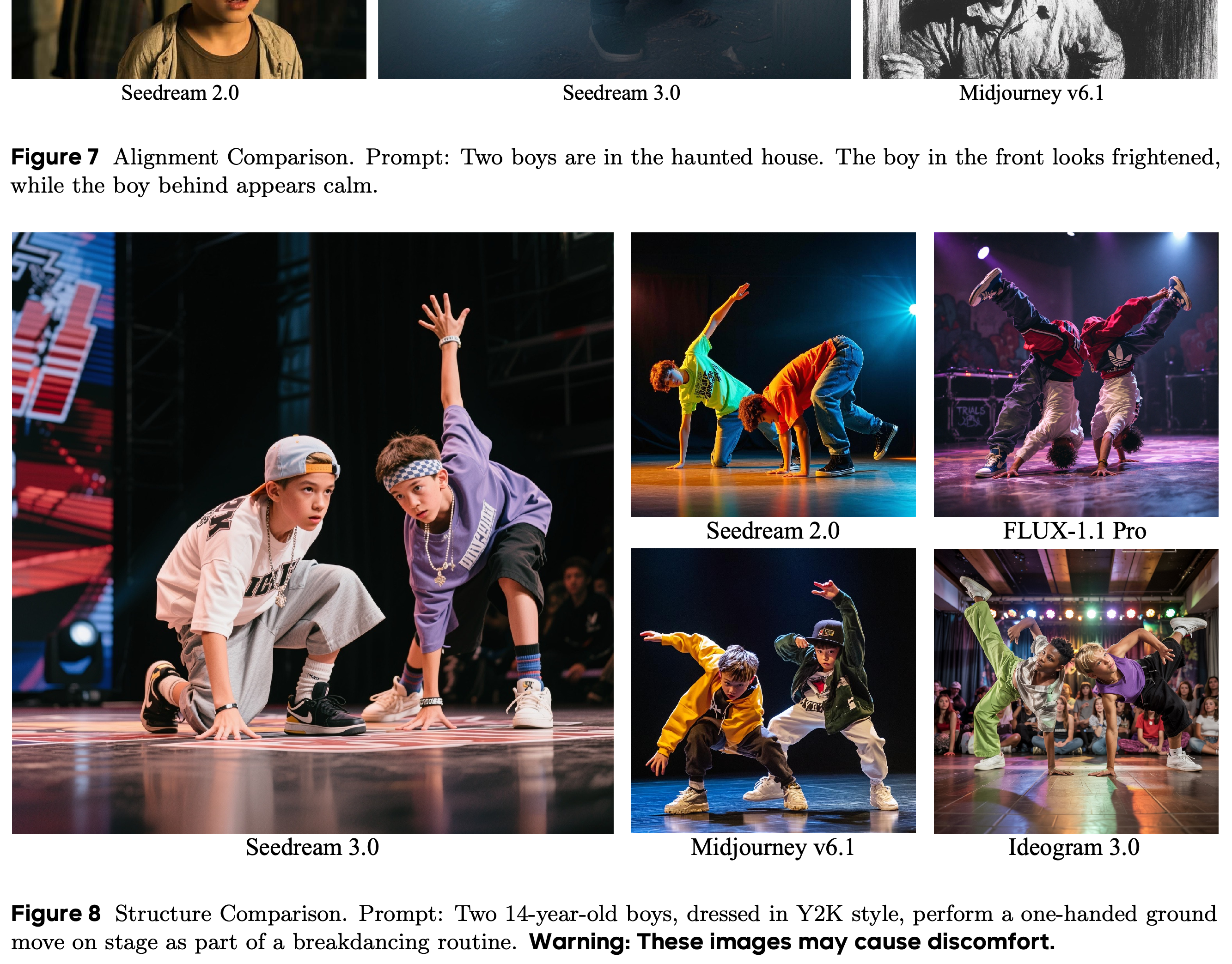 Structural comparison for two 14-year-old boys performing a one-handed ground move in Y2K clothing.