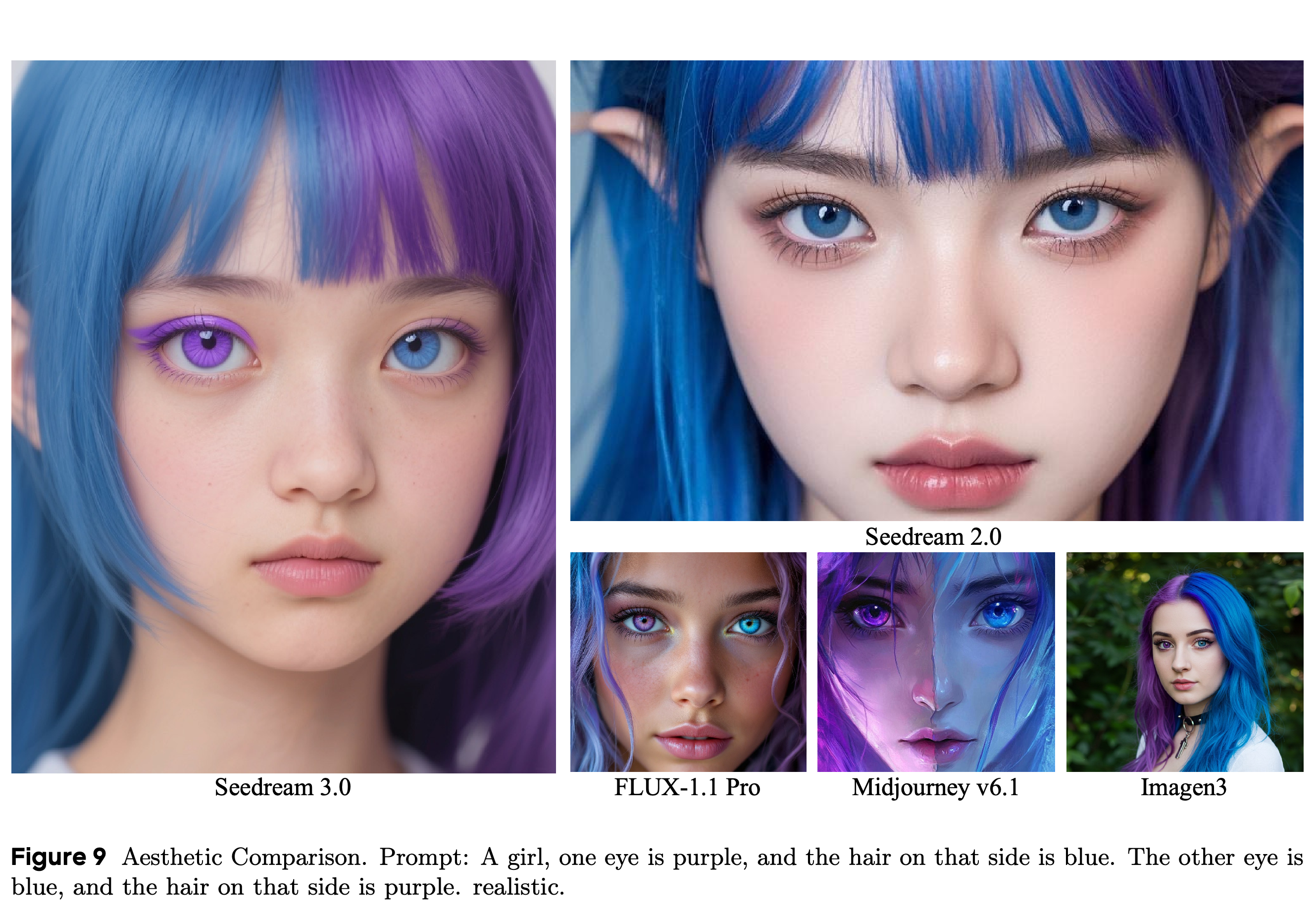 Portrait comparison with paired purple and blue eye and hair attributes.