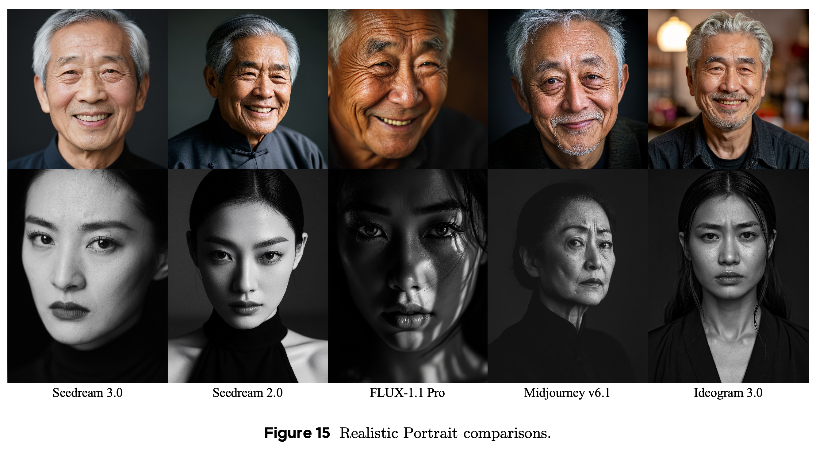 Selected realistic portrait comparisons across five models.