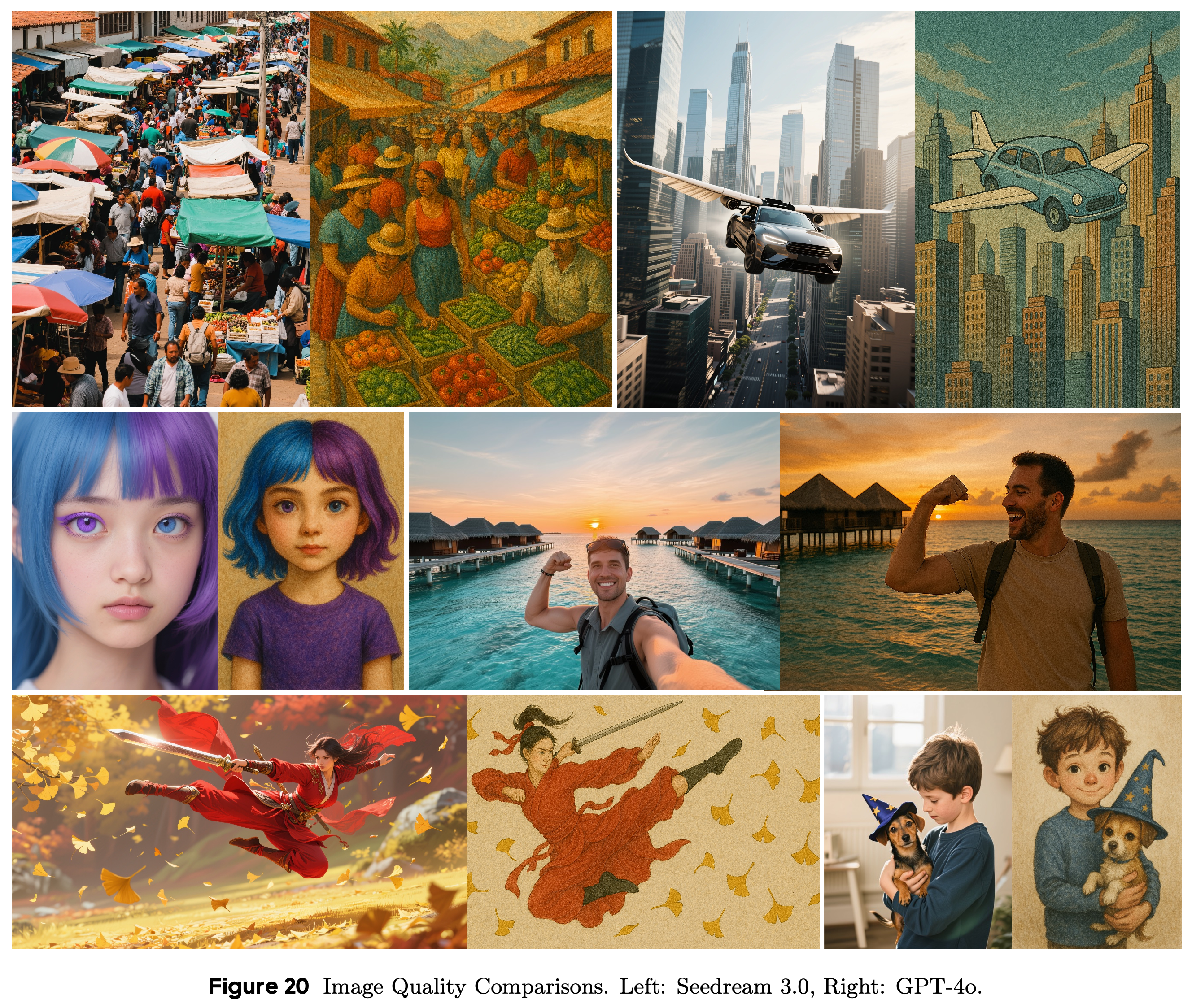 Selected image-quality comparisons with Seedream 3.0 on the left and GPT-4o on the right.