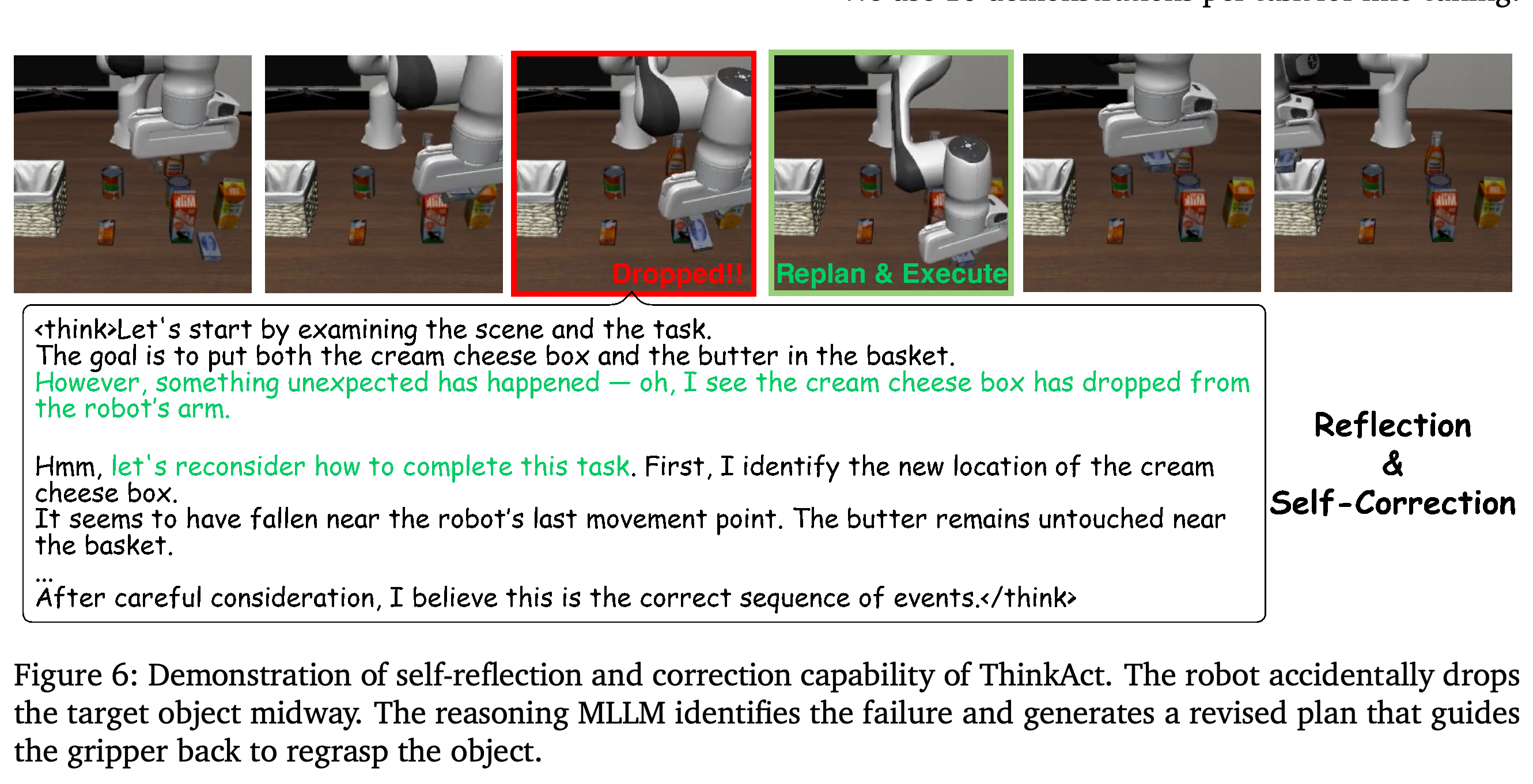 A dropped-object recovery example using revised planning.