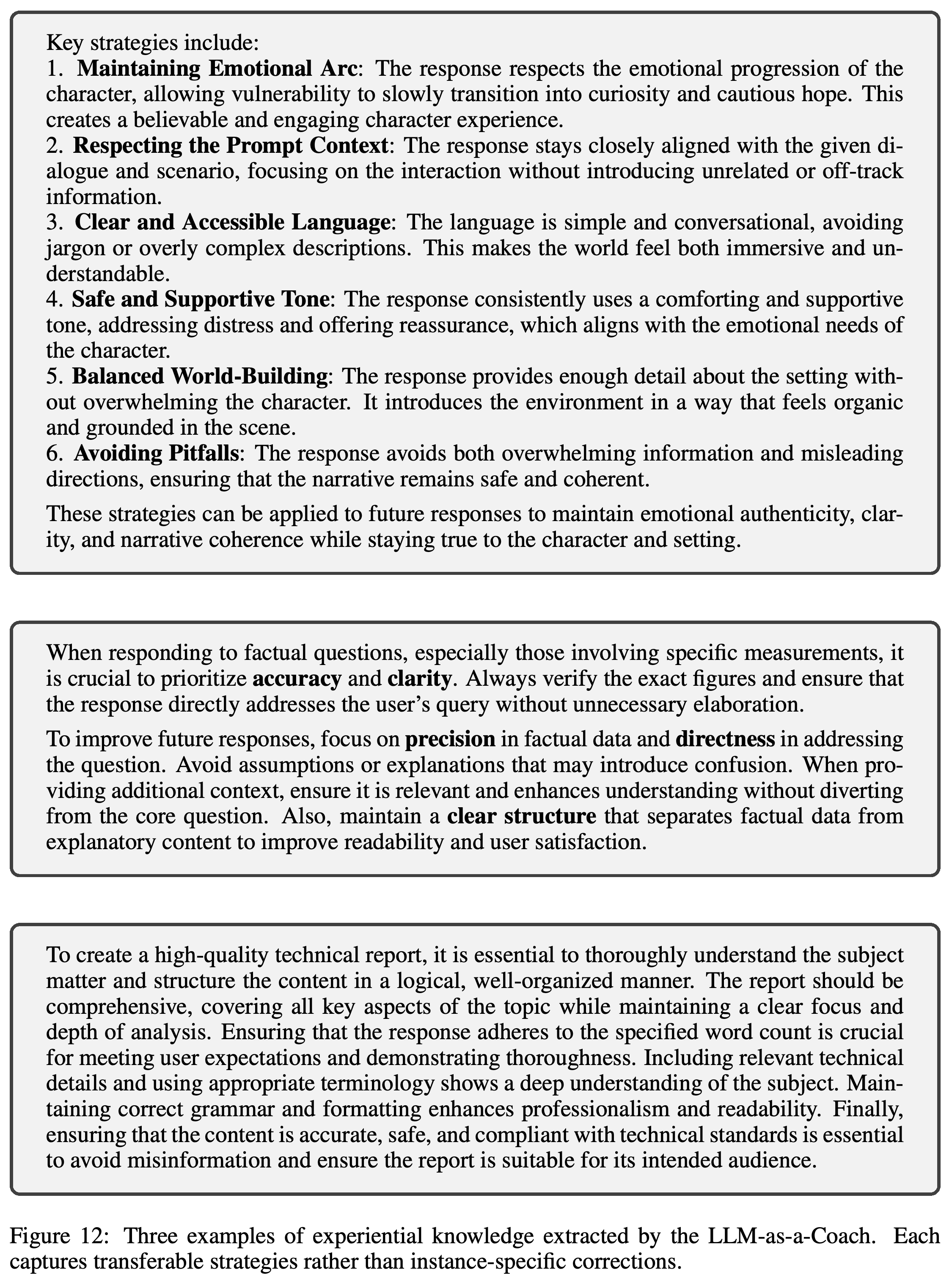 LLM-as-a-Coach가 추출한 경험 지식 예시